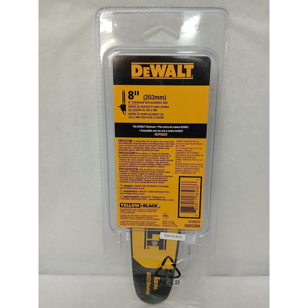 DEWALT 8" 203mm Chainsaw‎ Replacement Guide Bar DCPS620 Chain Saw